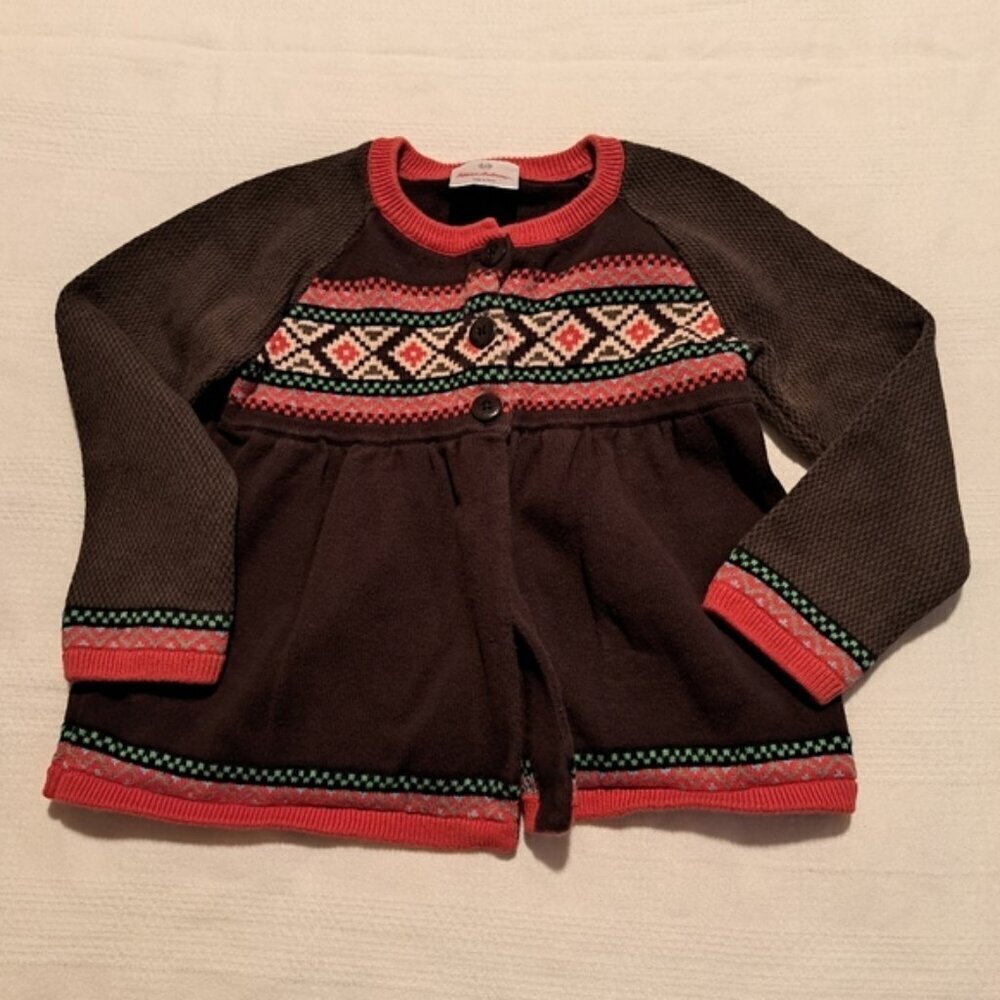 Hanna Andersson girls size 5 brown cardigan 3 button closure